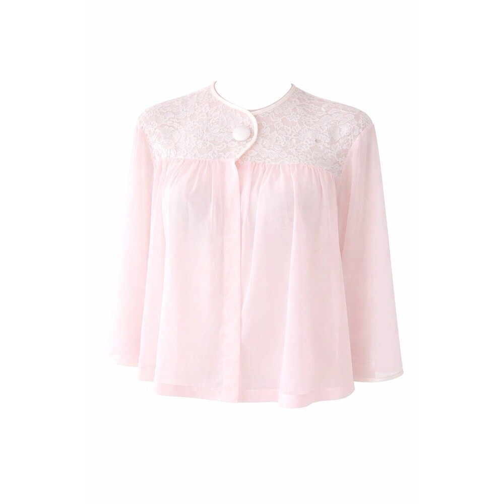 Vintage 50s 60s Vanity Fair Bed Jacket Small Pink Lace USA Glam Bridal Boudoir